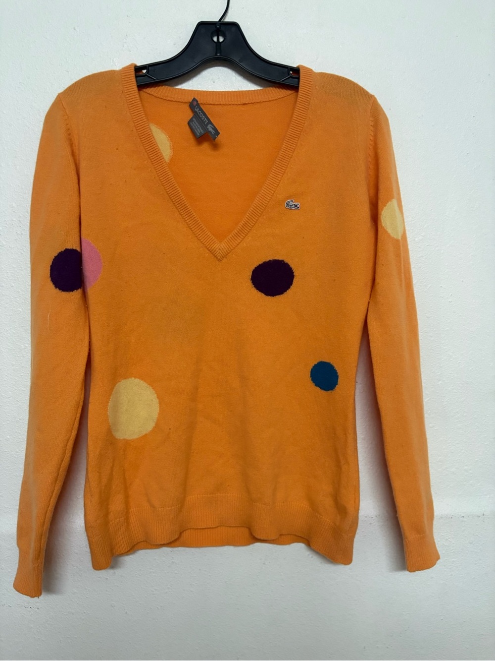 Lacoste Orange V-Neck Polka Dot Sweater